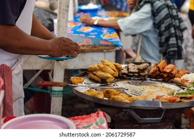 Person Cooking In A Typical Mexican Street Market, Horizontal Close-up View