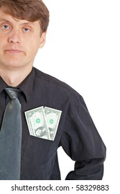 A person dissatisfied with low wages, isolated on white background
