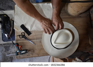 Person Doing The Process Of Making The Panama Hat Made In Ecuador