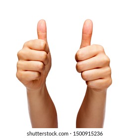 Person Doing A Thumbs Up With Both Hands Isolated In Front Of White Background