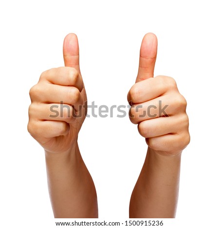 Person doing a thumbs up with both hands isolated in front of white background