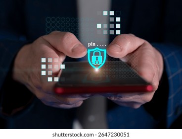 Person entering pin on smartphone for secure access in modern digital environment
