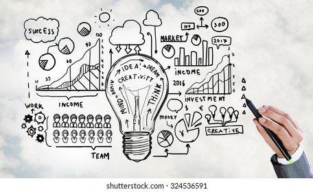 Person Hand Drawing Business Strategy Plan Stock Photo (Edit Now) 327947639