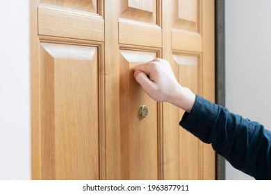 Person Hand Knock The Door, Visit The Friends House