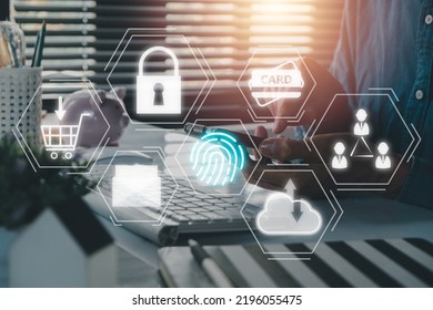 Person Hand Using Fingerprint Indentification To Access Personal Financial Data, Fingerprint Scan Provides Security Access With Biometrics