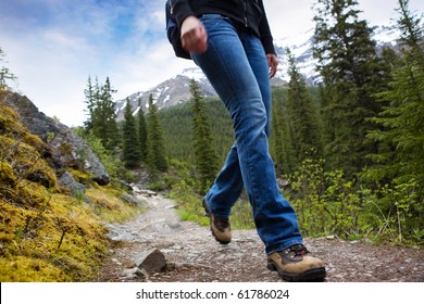 A Person Hiking In Banff National Park, Alberta, Canada