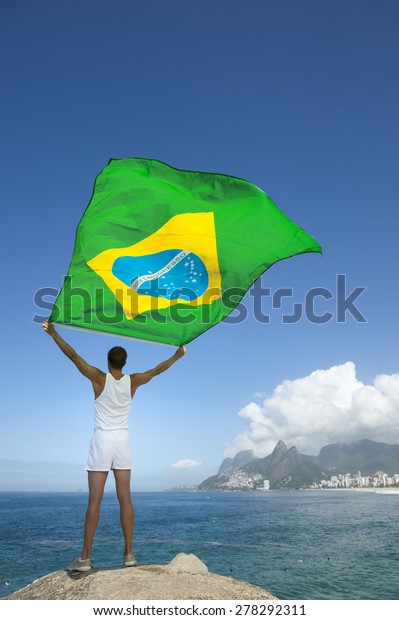 Person Holding Brazilian Flag Standing Oldfashioned Stock Photo Edit Now