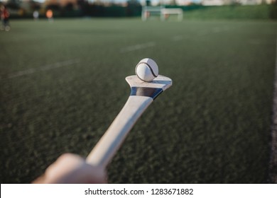 Person Holding Sliotar On Hurl, Gaa Games