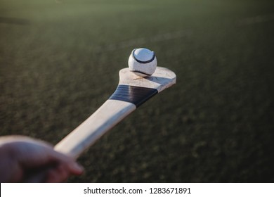 Person Holding Sliotar On Hurl, Gaa Games