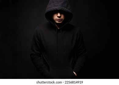 Person in Hood. Man or Boy in a hooded sweatshirt. Studio Shot - Shutterstock ID 2256814919