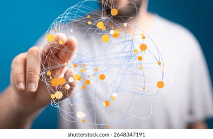 Person Interacting with Digital Network Visualization