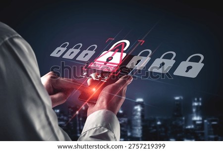 A person interacts with a smartphone while a visual representation of a data breach appears. This image highlights the importance of cybersecurity in our digital world. Ledger