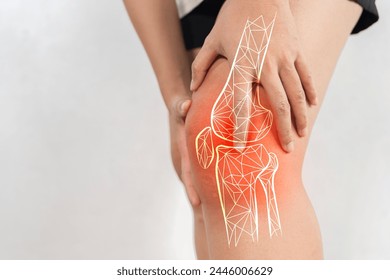 A person with a knee injury is shown with a red knee and a white knee. Concept of pain and discomfort