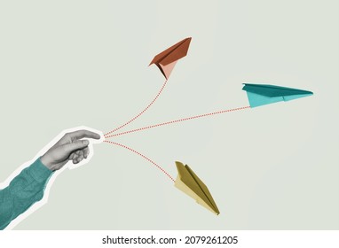 The person launches paper airplanes. Right direction concept.