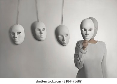 person with mask does not want to hear the judgment of other masks, concept of judgment and introspection  - Shutterstock ID 2184475689