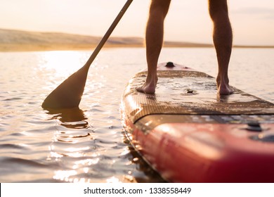Person on paddle board at sunset