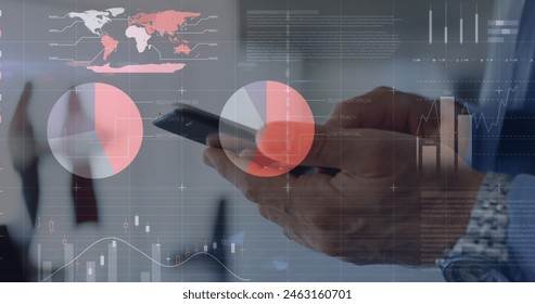 A person is pointing at digital graph on a transparent screen. Wearing a suit, individual has a watch and is analyzing data - Powered by Shutterstock