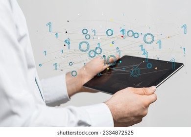 A person presenting a virtual projection of binary data