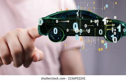 A Person Presenting The Virtual Projection Of A Futuristic Car Model