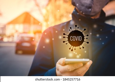 Person Read Outside News Or Reports About Covid-19 On Smart Phone. Excessive Consumption Of Media Influence Mental Health In Corona Epidemic Crisis Times.