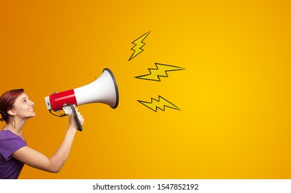 Person Shouting Lighting Bolts With Megaphone