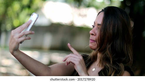 Person Talking On Cellphone Camera Outside Remotely, Woman Speak Webcam Smartphone-