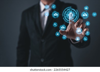 person is touch an Ai chip.new technology bigdata and business process strategy,customer service management.Digital transformation change management,internet of things.cloud computing.Ai technology.