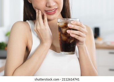 Person Touch Her Cheek Feeling Sensitive Teeth After Drink Cold Soda