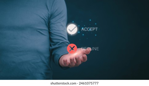 A person is touching text on a virtual image. To agree on the terms, concepts, and management of digital transformation. Internet of Things, big data and business processes, automation, storage