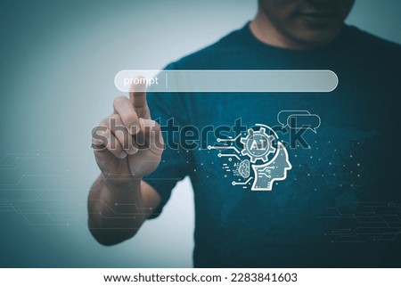 the person touching the virtual screen to use input commands ai, digital transformation management concept Internet of Things, Big Data, Automated Operations, Various Storage, Data Search