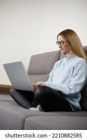 Person Typing Text On Notebook Computer. Programmer Woman Coding On Laptop Computer At Home. 