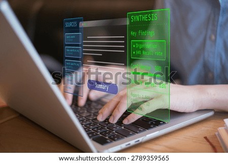 Person using AI agent workflow automation system technology innovation process citation data analysis information network, research and development concept