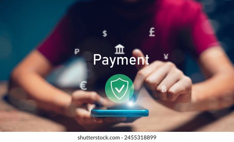 A person is using a cell phone to pay for something. Concept of modern technology and the ease of making payments through digital devices. Scene is casual and relaxed - Powered by Shutterstock