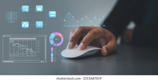 Person using computer mouse for HR and people analytics, transforming the HR landscape for sustainable business success. Deeply data-driven people processes. Data Management System - Powered by Shutterstock