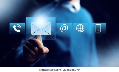 Person using digital interface to send message or contact someone online