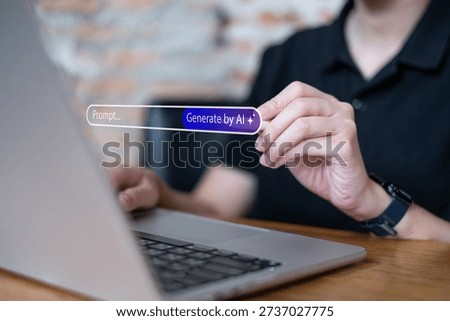 Person using generative AI software innovation artificial intelligence create media image prompt text technology digital online access creative assistant development service concept