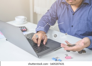 Person using a laptop computer with dIgital marketing technology concept. new startup project online search engine optimisation.