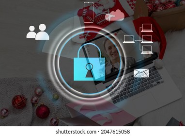 Person using a laptop computer with technology cybersecurity and privacy concept. protection and safe data for global network security