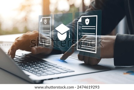 A person using laptop on e leag concept.