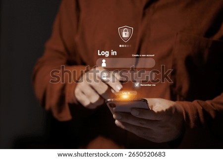 Person using smartphone with login interface, representing online account security, password protection, authentication, and digital access management.