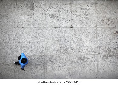 Person Walking Top View On Sidewalk