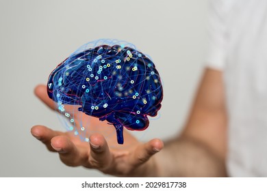 A person working with a 3D render of human brain - artificial intelligence concept