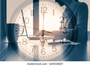 Person Working In Office Around The Clock Concept. 