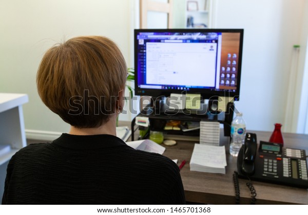 Person Works On Computer Office Desk Stock Photo (Edit Now) 1465701368