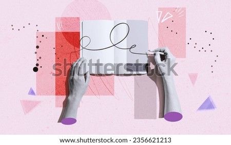 Person writing in a notebook - Photo collage design