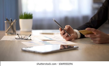 Personal Accountant Typing Credit Card Number On Gadget, VIP Customer Service, Stock Footage