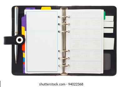 Personal black organizer with pen isolated on white. - Shutterstock ID 94022368