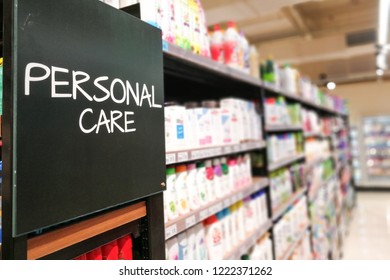 Personal Care Household Signage Grocery Categoy Aisle At Supermarket