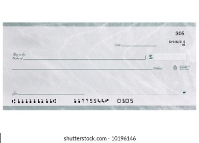 A Personal Check Shot Straight On Without Name And Address And Has Fake Numbers