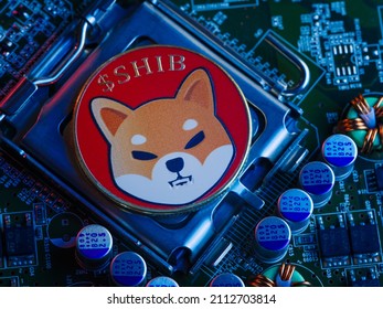 Personal computer processor desktop   shibu ina coin  Neon lighting  Cryptocurrency  cryptography  mining  crypto farm  virtual   real money  risk  financial nanotechnologies  cyber security 